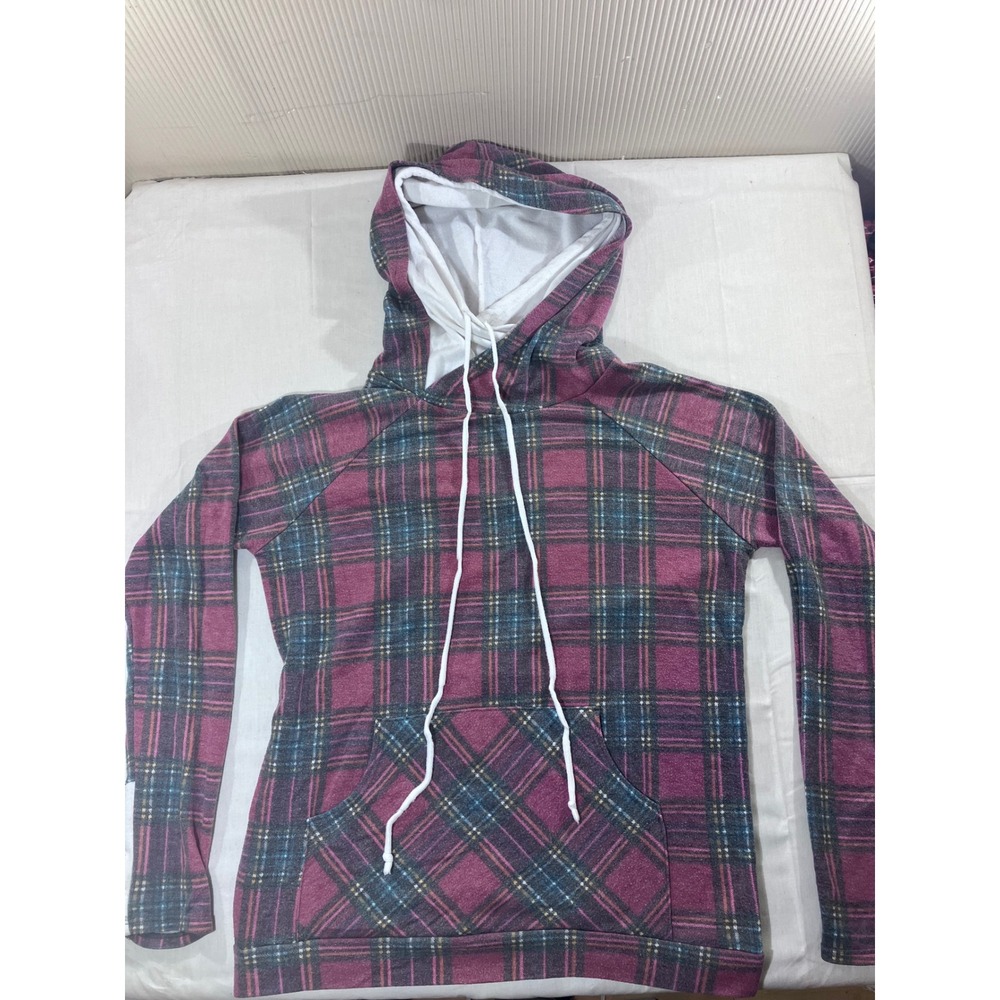 Fifth Ray Womens Plaid Hoodie Pullover Long Sleeve Hooded‎ Sweatshirt